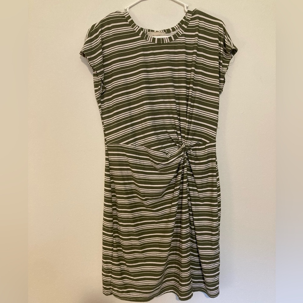 Chic Striped Midi Dress in Olive and White